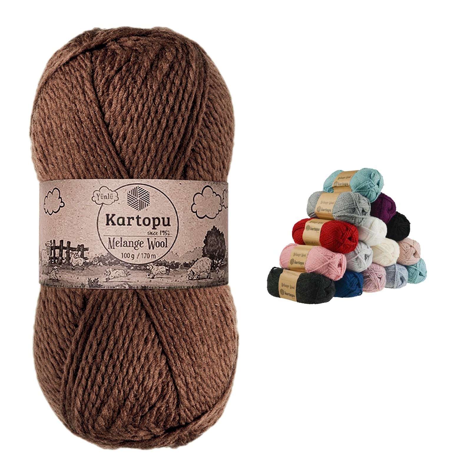 Kartopu Melange Wool Strickgarn - 5 X 100g, Türkis, Mit Wollanteil
