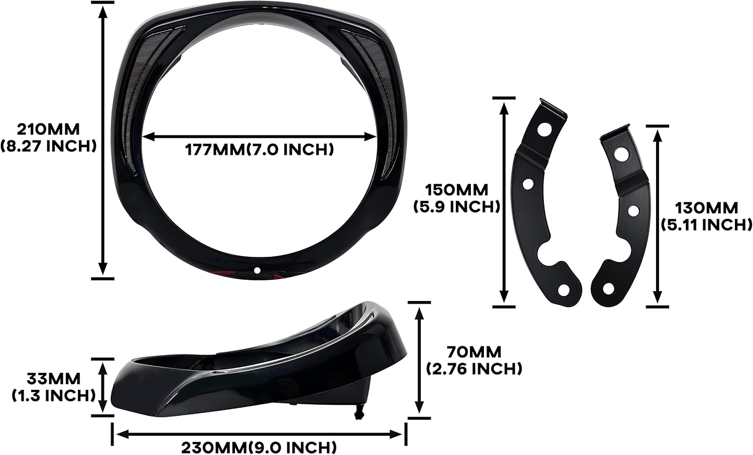 Headlights Bezel Ring w/LED DRL for Harley Touring, Black Headlight Bezel Clip Front Lamps Trim Ring for Harley Street Glide Ultra Limited 2014-2023 Headlamp Accessories