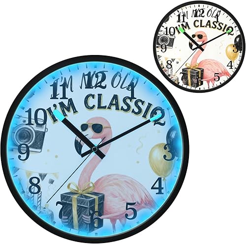 Miniatura 2 de Luminous Voice-Activated Silent Clocks Non-Ticking Silent Battery Operated Small Analog Clock 60s Birthday Vintage Style Flamingo 12 Inch for Living