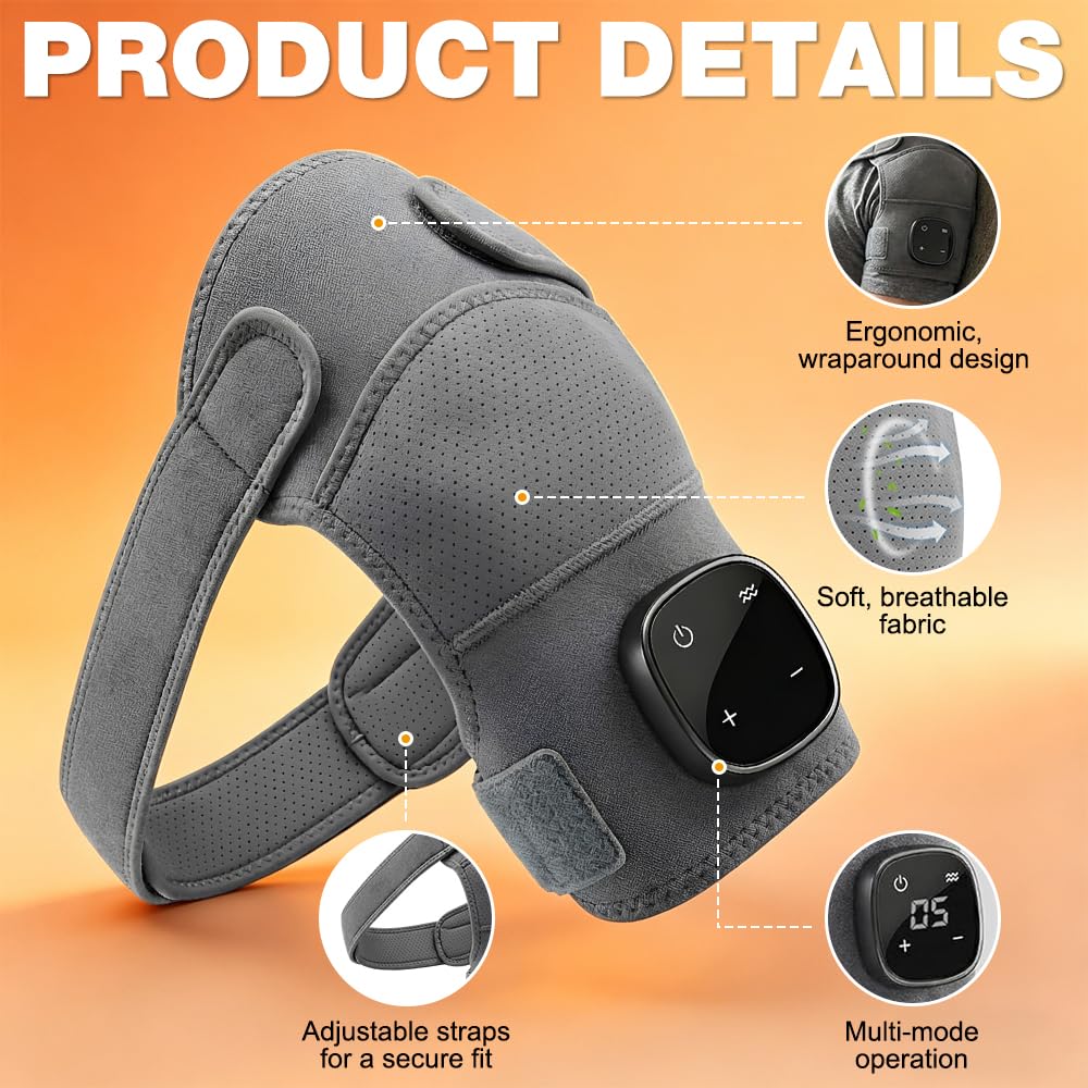Masseur Epaule, Hewelth Masseur D'épaule Triple Method avec Chaleur et Vibrations, Portable Triple Method Shoulder Massager, Shoulder Massager pour Les Travailleurs et Les Seniors