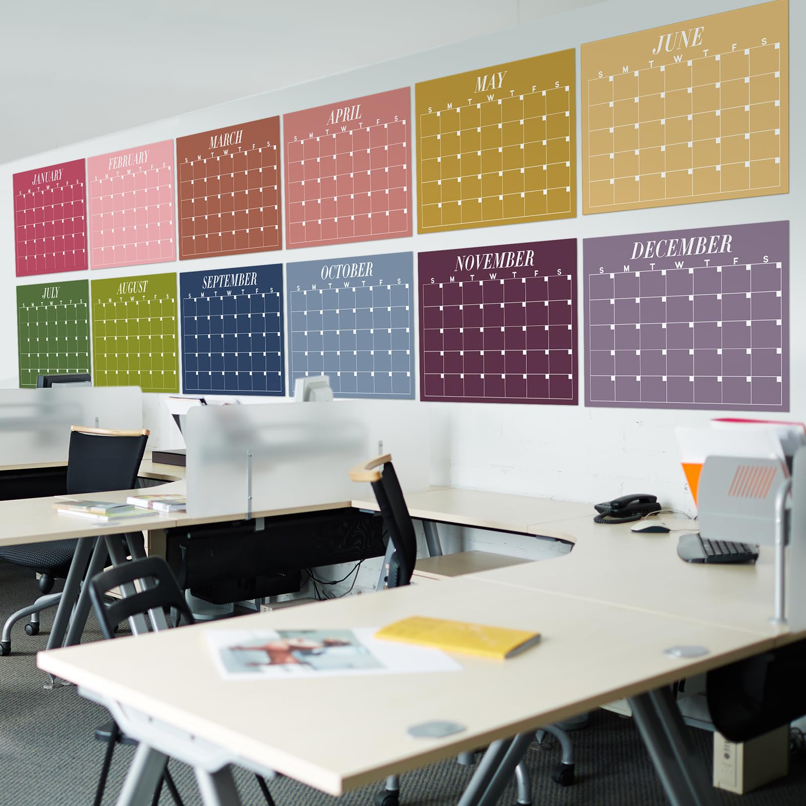 12 calendari extra large non datati 101,2 x 70,5 cm, grande calendario da parete per aula 12 mesi, facile da asciugare, riutilizzabile, pianificazione annuale arcobaleno, per ufficio, casa, studio