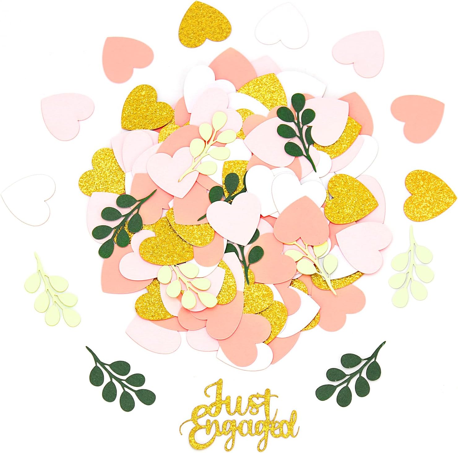 200PC Engagement Confetti for Engagement Party Decorations Sage Green and Pink Gold Heart Just Engaged Table Confetti for Wedding Shower Bachelorette Party Decorations