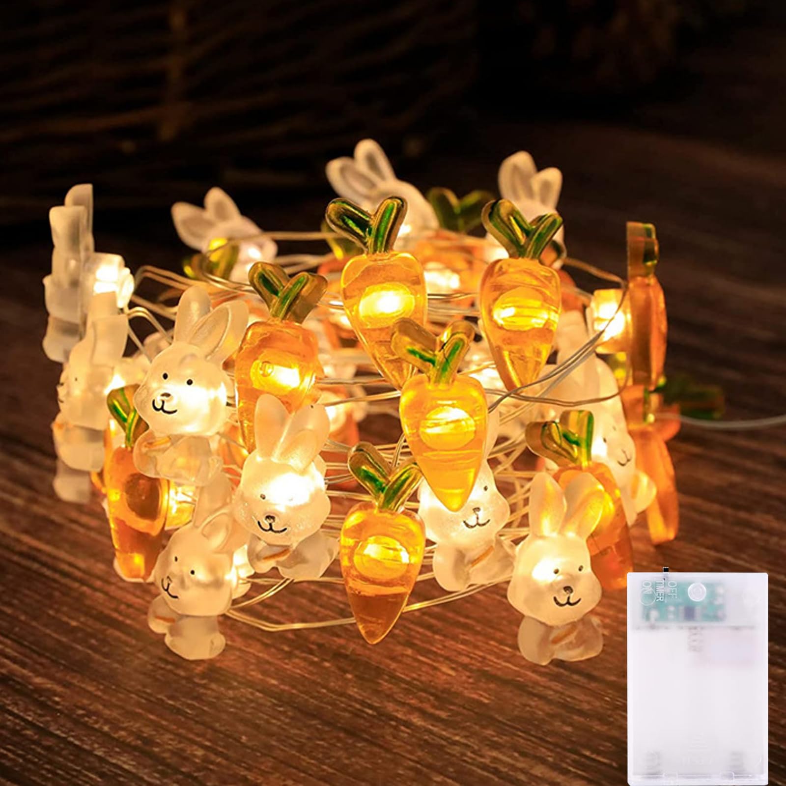 Mavouri Lichterkette Ostern mit Timer, 3M 30 LED Osterhase Karotten Lichterkette Batterie, Osterlichterkette mit Timer, Oster Lichterketten Warmweiß, Lichterketten Osterdeko für Easter Decoration