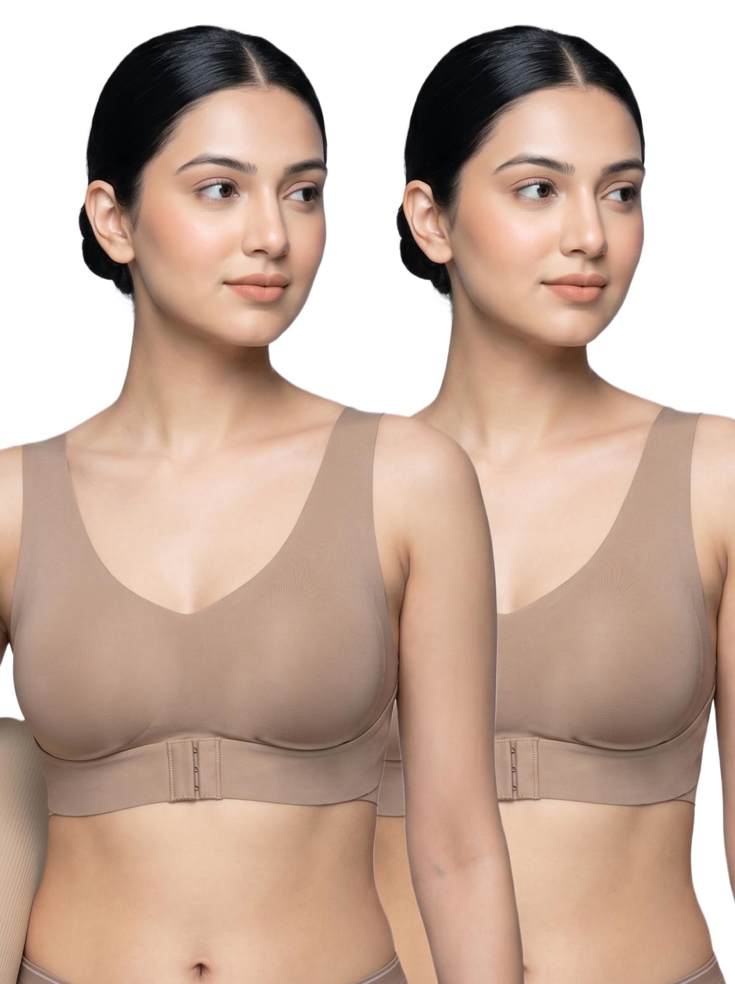 Cotton Non-Padded Bonded Gym Bra for Women | Crisscross Back Support | Dual Closure | Full Coverage | Hidden Concealer | Breathable 100% Cotton | Wire-Free | No Elastic | Pack of 2-image-47