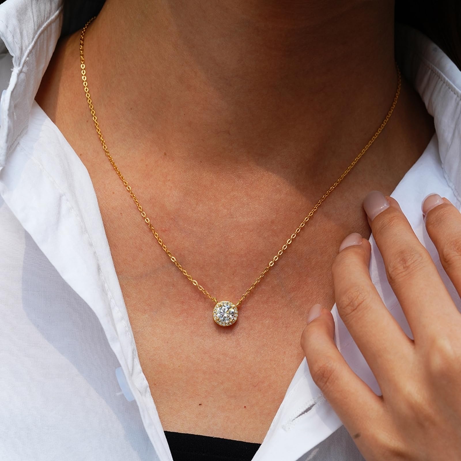 Collar de cadena para mujer, no se deslustra, collar femenino para mujer, moissanita