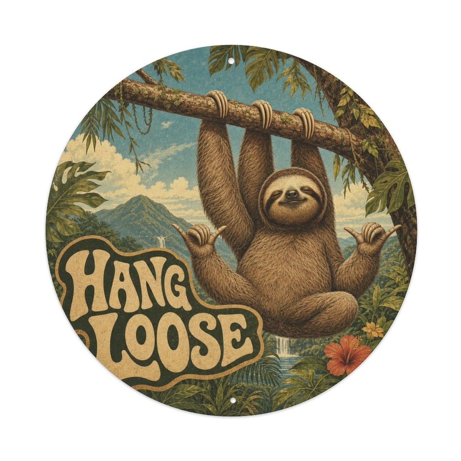 Okngb Style Sloth Slow Humor Comic Animal Pop Quirky Vintage Metal Tin Sign Plaque Wall Decor For Cafe, Man Cave, Club Bar, Office, Home Garden Round Metal Poster 8X8inch