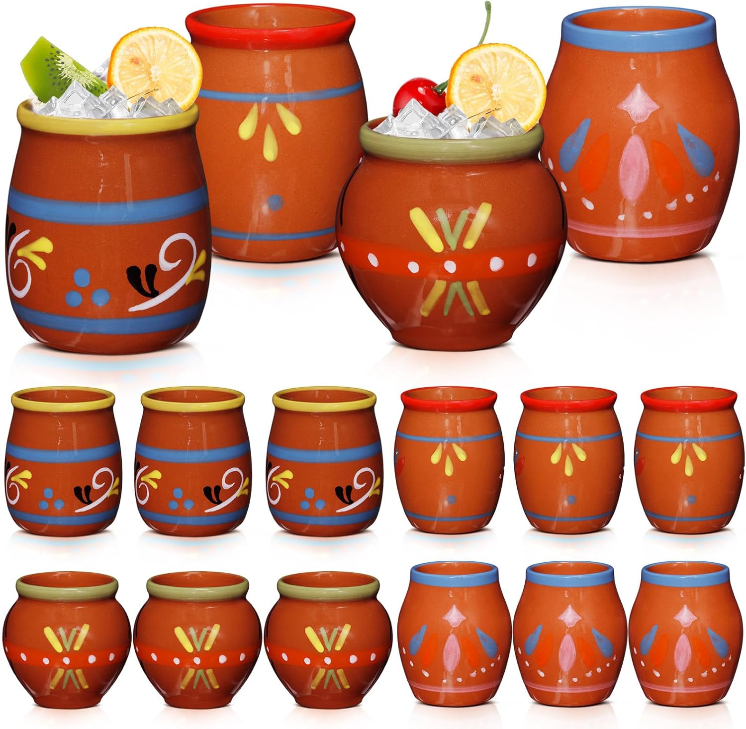 12 Pack 3oz Cantaritos De Barro Mexicanos Cantaritos Shooters Mini Pottery Clay Cups Jarritos De Barro Mexicano Taco Tuesday Cocktail Cups Cute Shot Glasses for Tequila Margaritas Mojitos