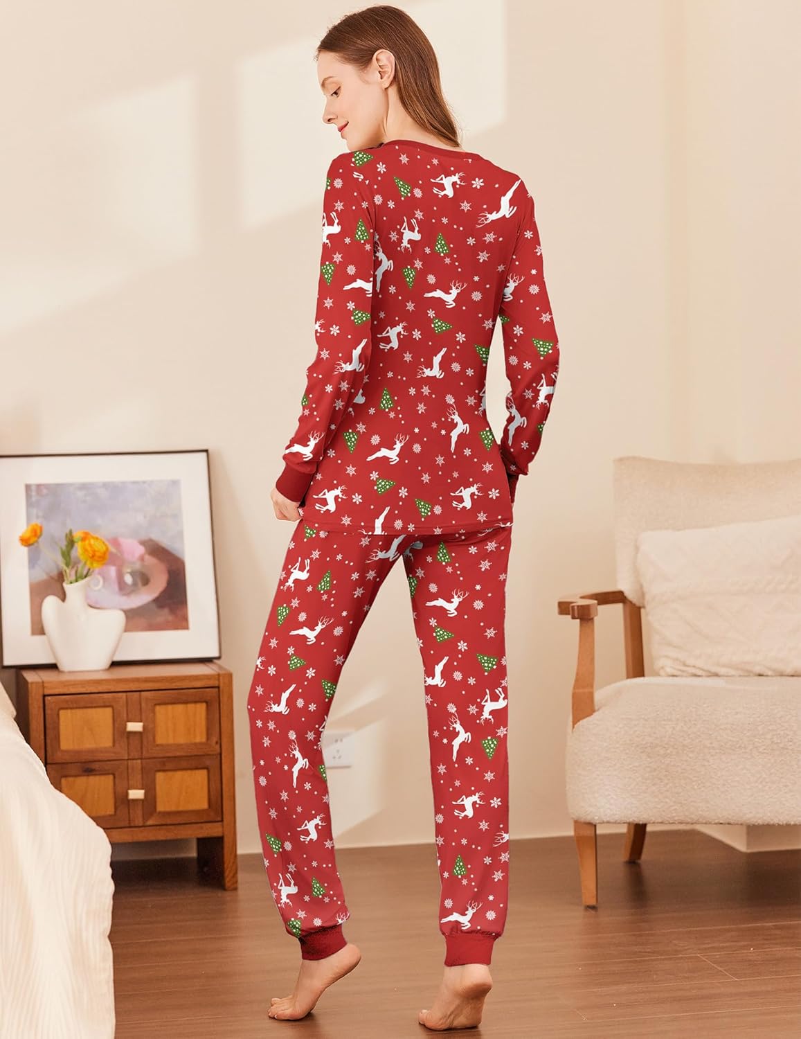 Ekouaer Womens Pajamas Sets Long Sleeve Tops with Jogger Pants Soft Pjs Lounge Set Outfits with Pockets - Image 3