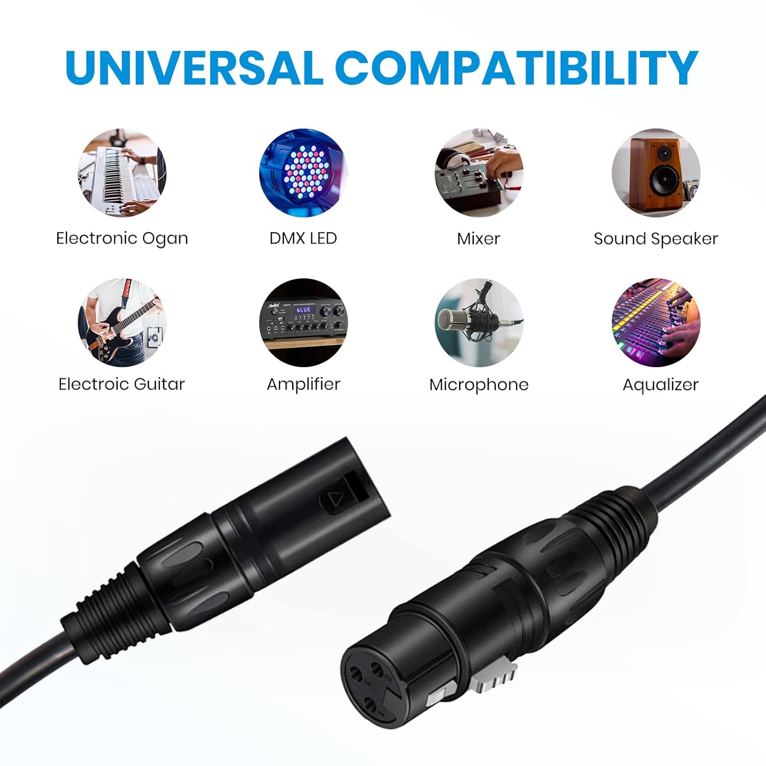 Moukey XLR Cables 10ft XLR 10 Feet Microphone Male to Female Mic Cables Cord, Black 6-Pack