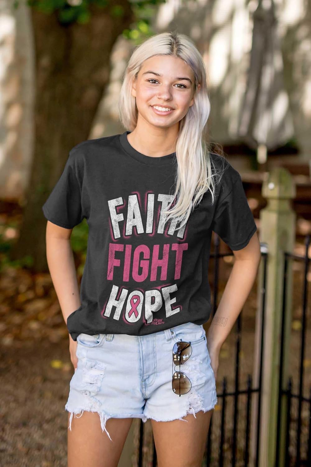 Faith Fight Hope Breast Cancer Aware Womens Graphic T Shirt Tees