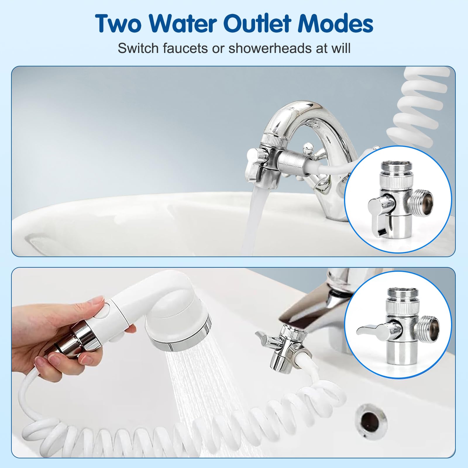 Doccetta per Lavandino Bagno con Tubo Estensibile 3M Doccino per Lavandino Cucina Doccetta Per Doccia,Doccetta per Bidet Doccino per Bidet Set Soffione Doccia con 6 Adattatore per Doccia e Bide