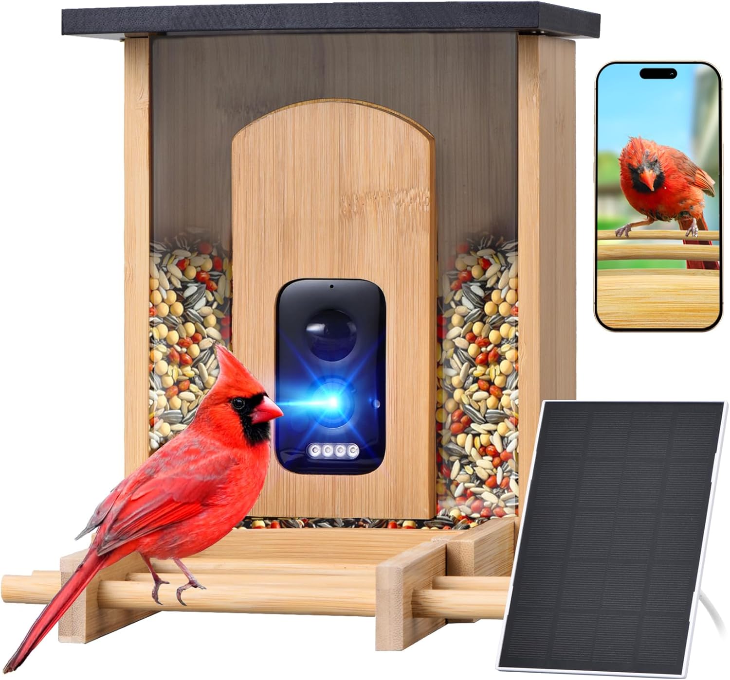 Camera Bird Feeder,Smart Bird Feeder with Camera,High-End Bamboo Birds Watching Cam,2K HD Came Solar Powered,AI Identify 16000+,Auto Capture Birds & Notify in Time, Ideal Gift for Backyard Birder Bamboo 2.5L