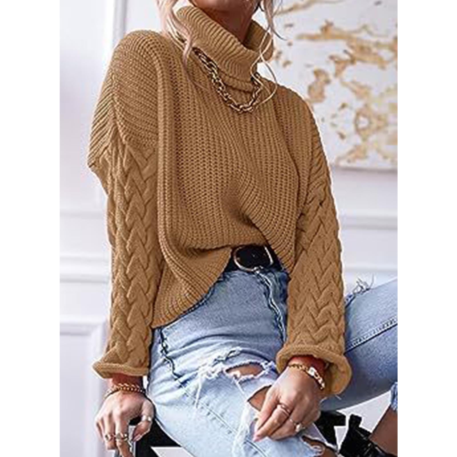 Greabuy Maglione lavorato a maglia a trecce a tinta unita da donna a maniche lunghe autunno inverno pullover felpa per donna maglione casual camicie da donna maglioni da donna felpe a maglia leggere,