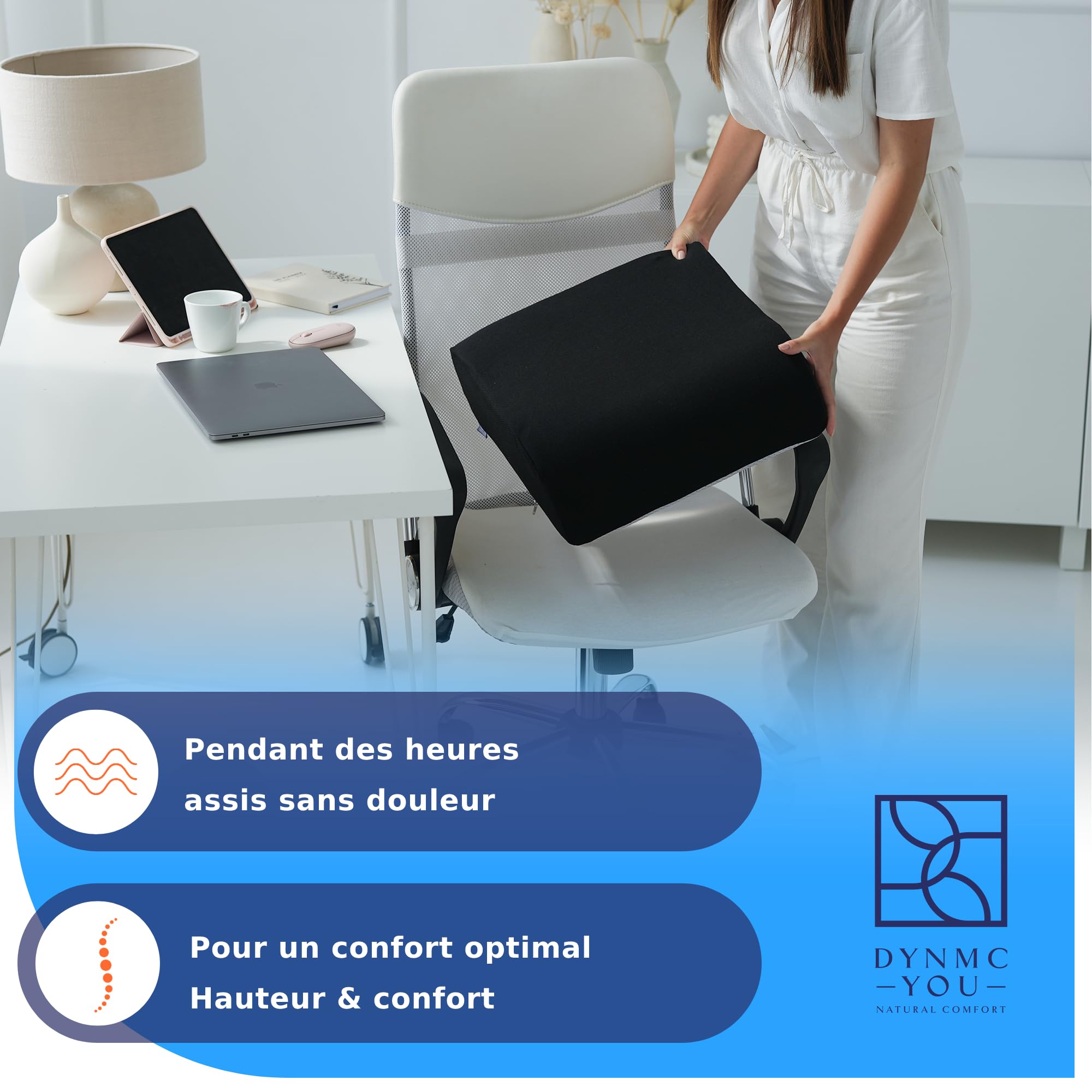 Coussin Rehausseur Ergonomique pour Chaise, Bureau et Voiture – Coussin d’Assise Confortable 13cm Épais pour Adulte – Idéal comme Rehausseur de Siège pour Bureau, Conducteur ou Chaise de Cuisine