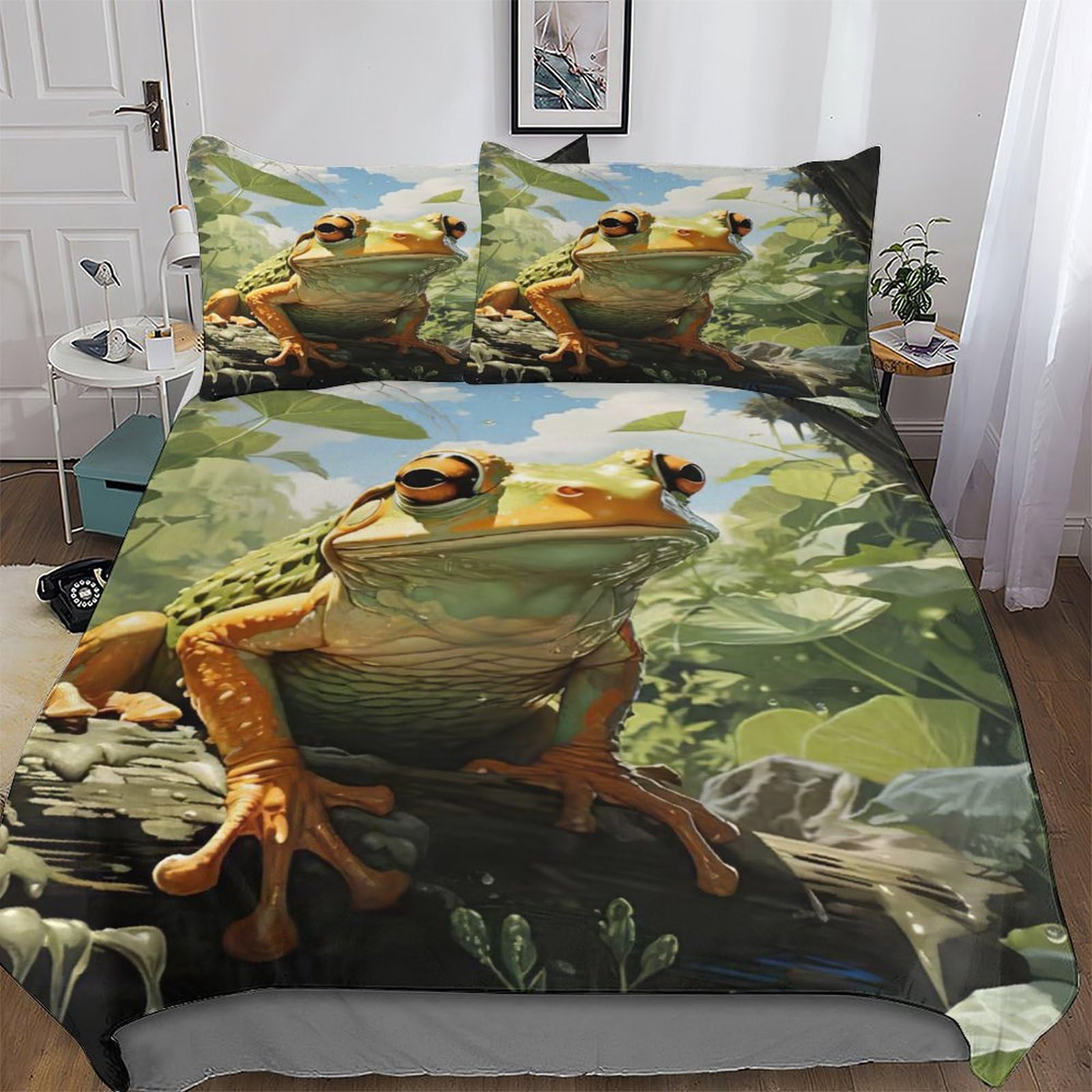 Housse de couette grenouille microfibre parure de lit double chic