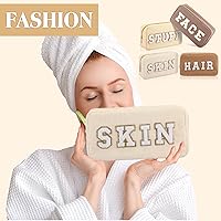 Vista 7 de Kajaia 4 Piezas Bolsas de Maquillaje Preppy Bolsas de Letras de Chenilla Bolsas de Cosméticos para Cabello, Cara, Piel para Mujeres, Bolsas