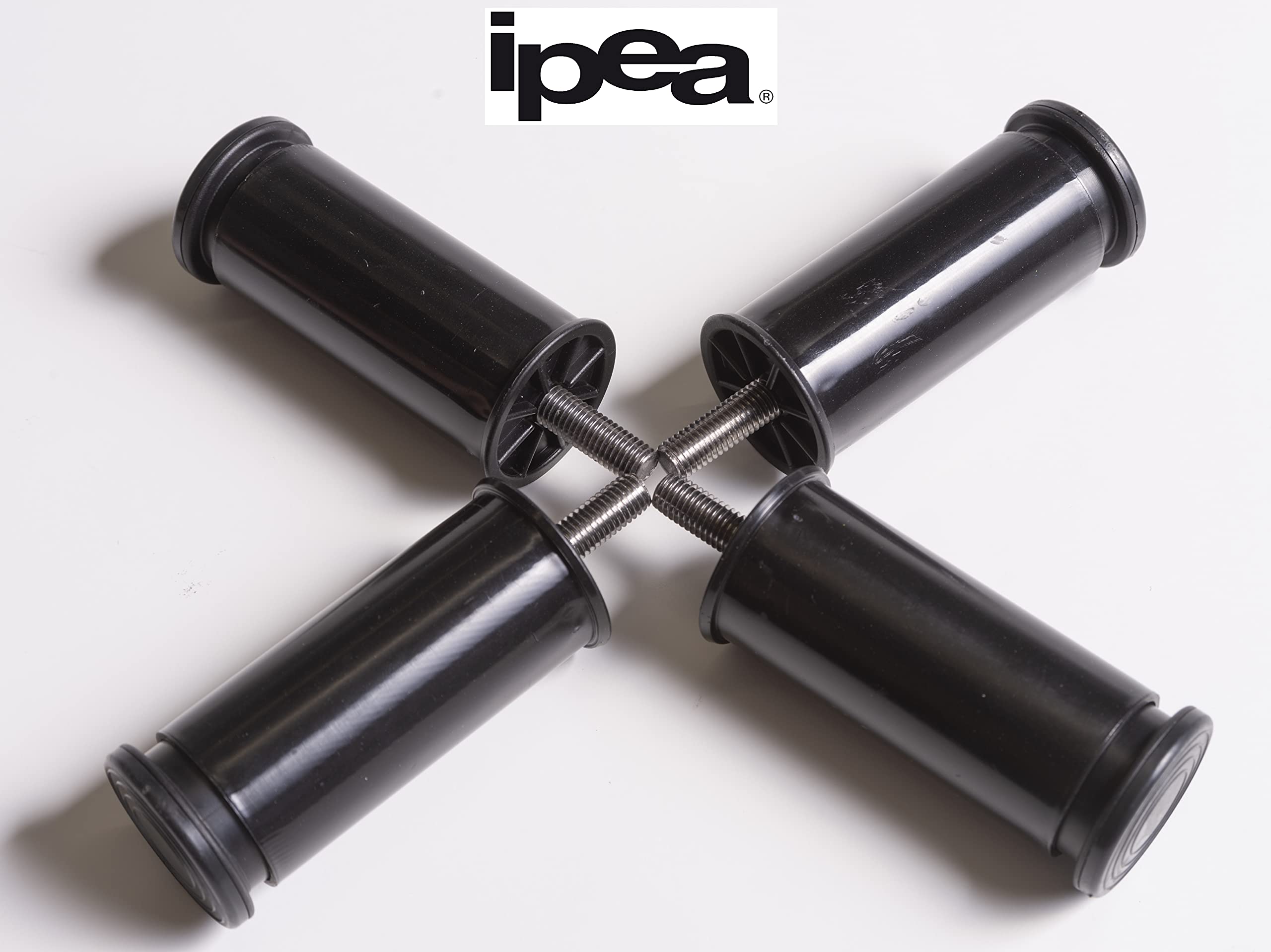 IPEA 4X Piedini Regolabili per Mobili, Cucina, Divano, Armadi – Set di 4 Gambe Allungabili in Altezza da 100 a 145 mm – Piedi Colore Nero – 45 millimetri di Allungamento