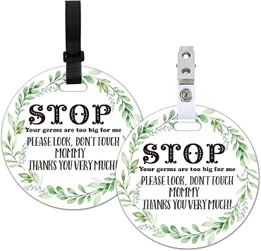 Do Not Touch Greenery Stop No Touching Baby Car Seat or Stroller Tag, 2 Pack Baby Safety Signs Tags for Newborn Stroller Backpack 5 Inches