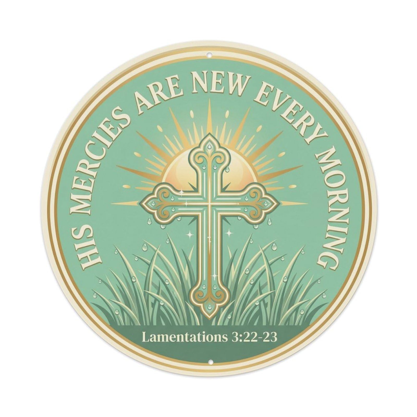 Ornate Faith Border Christian Scripture Sunburst Cross Metal Tin Sign Plaque Wall Decor for Cafe, Man Cave, Club Bar, Office, Home Garden Round Metal Poster 8x8Inch