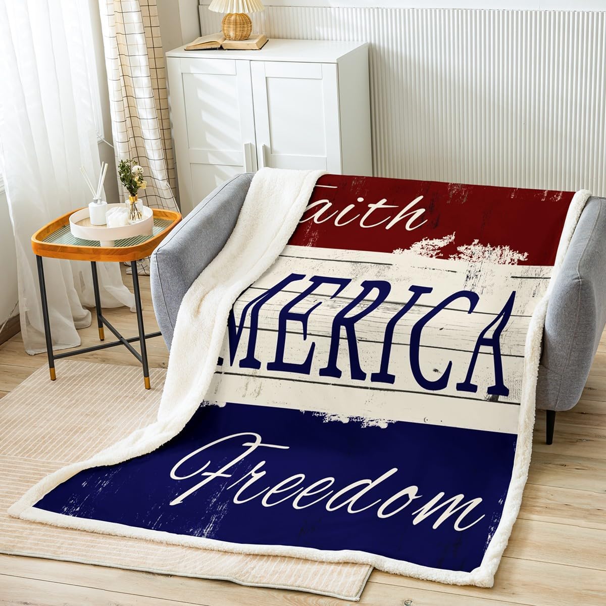 Feelyou 4th of July Kids Plush Blanket for Bed Sofa Couch Independence Day Sherpa Blanket for Boys Girls Memorial Day Fleece Throw Blanket Patriotic Fuzzy Blanket Boys Twin 60"x80"
