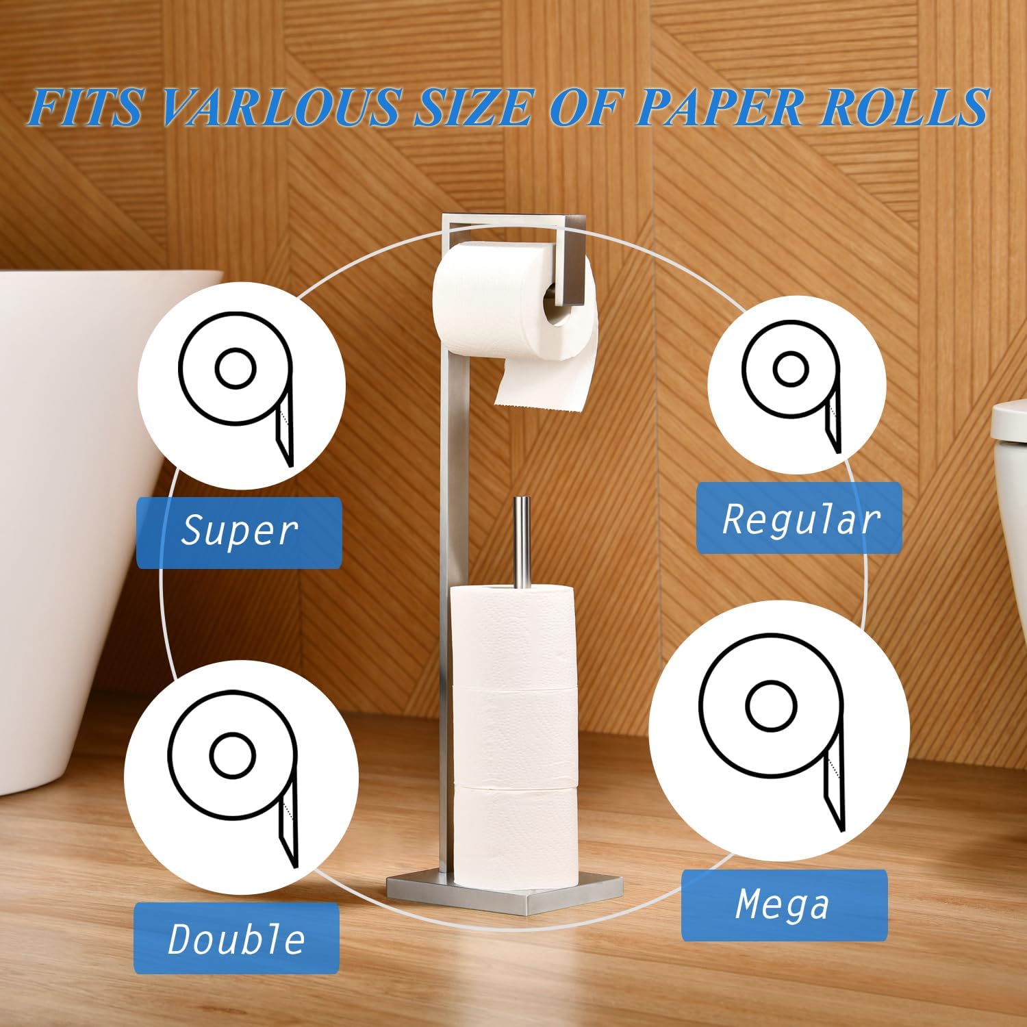 Toilet Paper Holder Stand Brushed Stainless Steel, Free Standing Toilet Paper Roll Holder with Storage