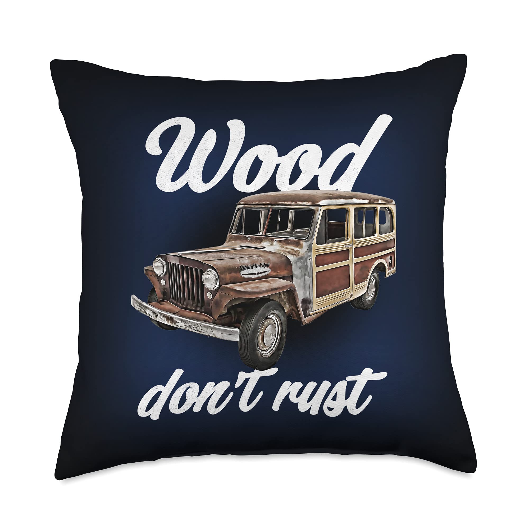CLICK FOR MORE HOTRODS CUSTOM MUSCLE CARS TRUCKS Woody Wagon,40s Station,Classic Hotrod,Vintage,Distressed Throw Pillow, 18x18, Multicolor