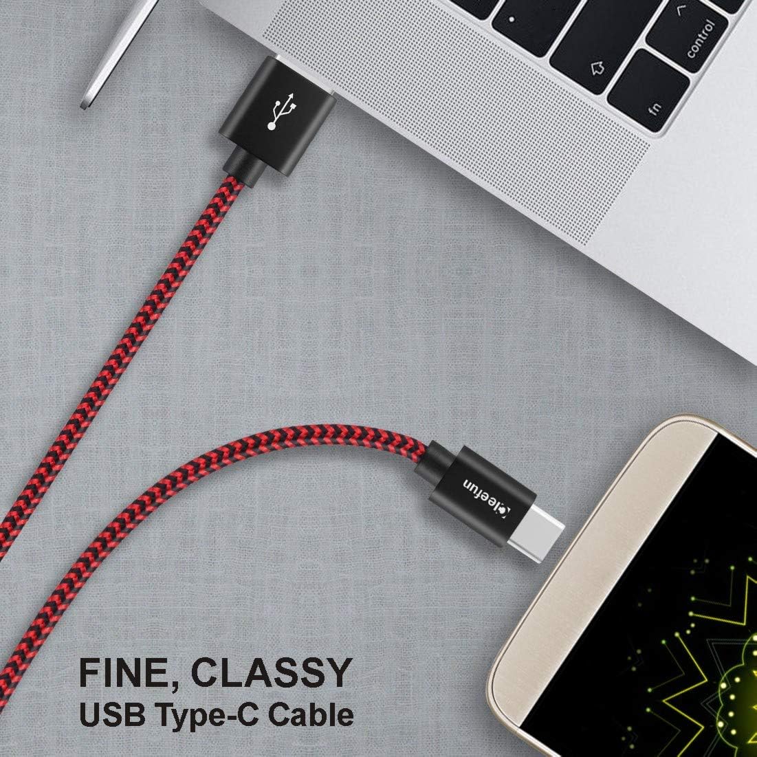 CLEEFUN [ 2-Pack, 6ft USB C Cable 3A Fast Charging, Nylon Braided USB A to Type C Charger Cord Compatible with Samsung Galaxy S10e S10 S9 S8 Plus S10+, Note 9 10 8, A10E A20 A51 A71, Moto G8 G7