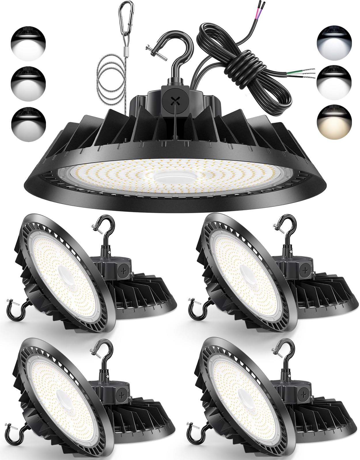 ADUB 9 Pack UFO LED High Bay Light 300W 240W 200W Adjustable 5700K 5000K 4500K Dimmable High Bay