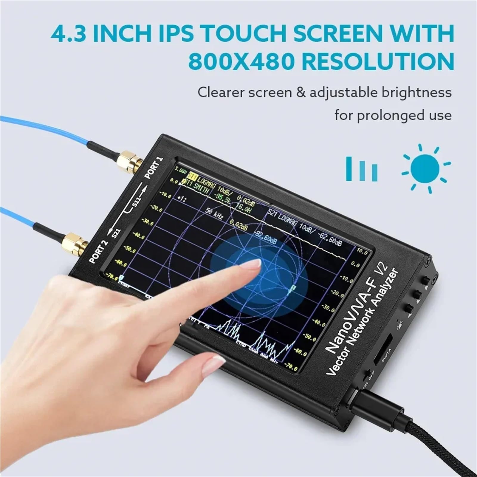 Analizator sieci, 4,3-calowy Analizator Sieci Wektorowej 50 KHz-3 GHz 801 Punktów | NanoVNA-F V2, VNA HF VHF UHF, Anten