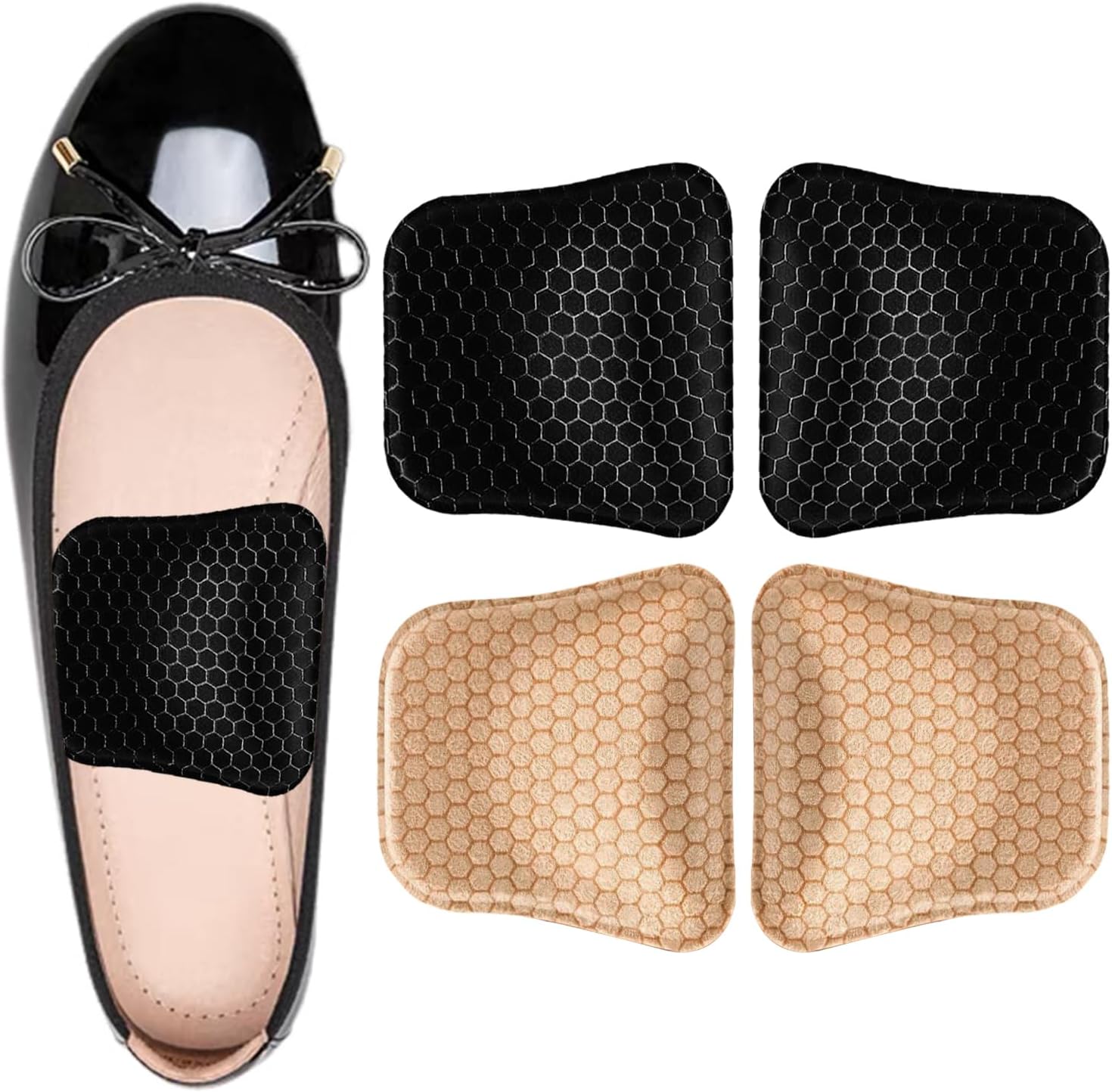Correct-Position Arch Support Inserts Women for Flat Feet, Gel Arch Inserts for Plantar Fasciitis Relief, Non-Slip Arch Support Pads (Black+Beige)