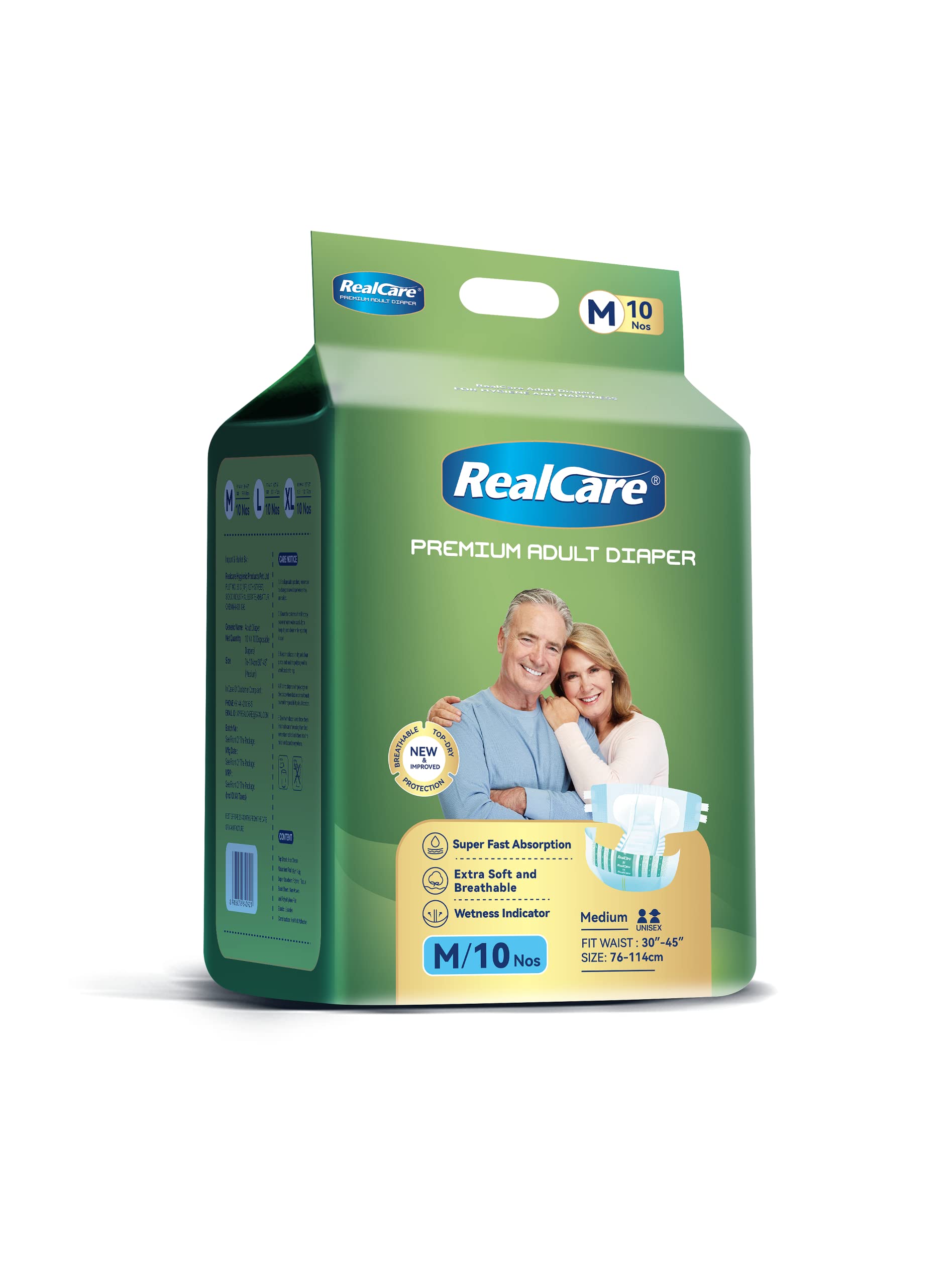 Realcare Overnight Adult Diaper (Tape Style) highly comfort design with Odour Free, Leak Proof, and breathable back sheet. Size - Medium (76-114 cms, 30-45 Inch) Pack of 1 (10 counts)-image-2