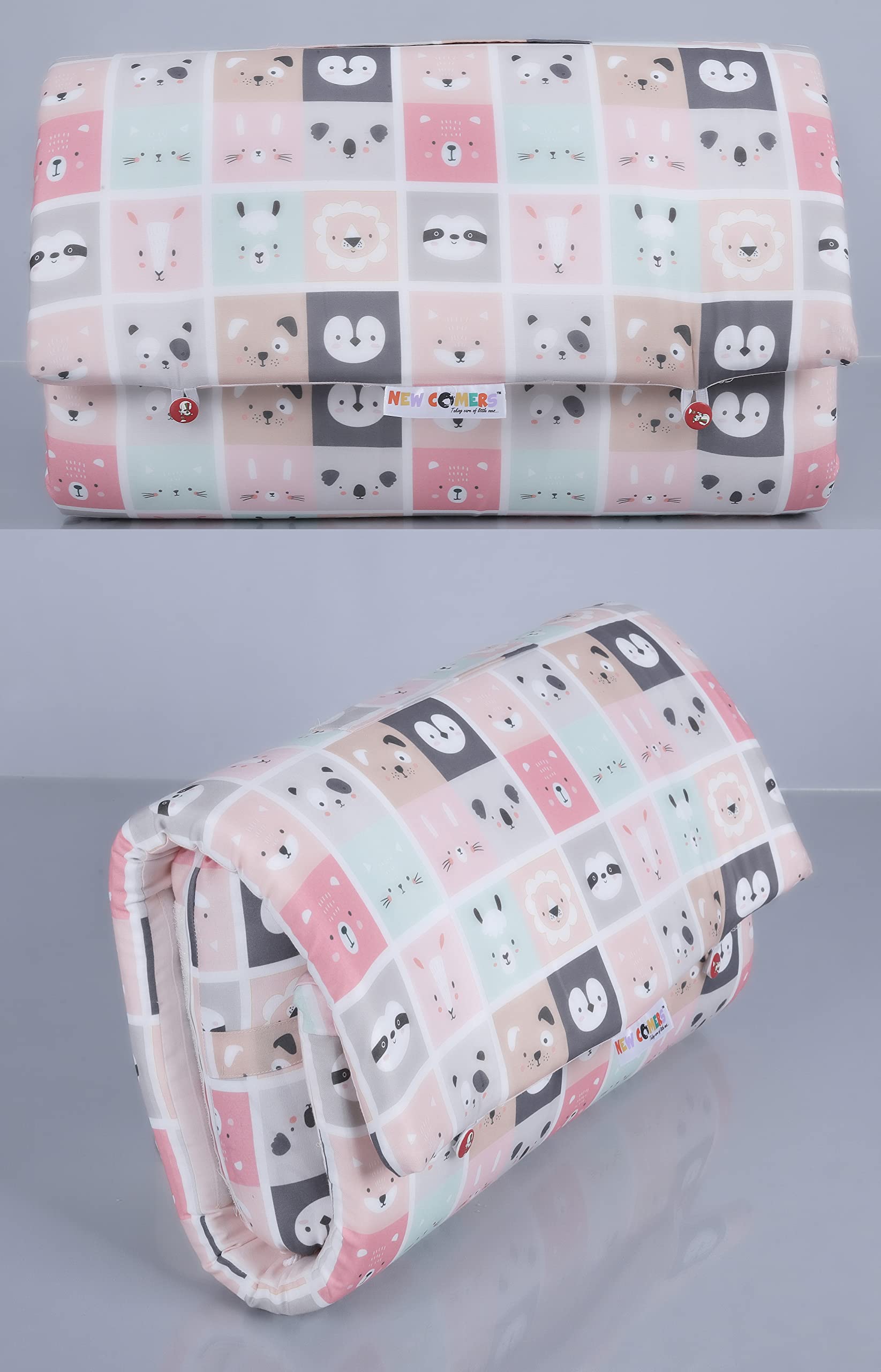 NEW COMERS®Baby Bedding Set for New Born Cotton 5 Pieces Foldable Set with Pillow,Bolsters and Tent Mosquito Net|Infant Playmat and Cot|Toddler Mattress -86X51 cm(0-18 Month)-305 1