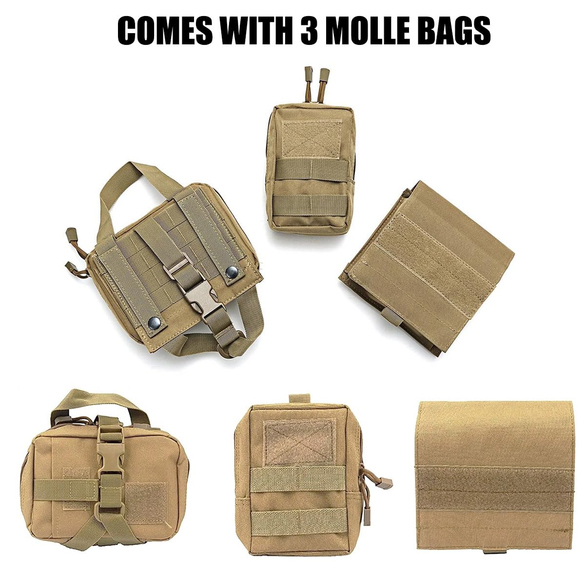 Arnés táctico para perro, resistente con 3 bolsas Molle y 1 correa elástica para perro