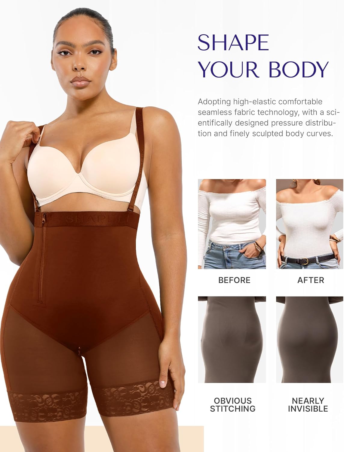 SHAPELLX Tummy Control Shapewear Faja Colombianas Side Zipper Body Shaper Plus Size Postpartum Bodysuit With Butt Lift - Image 3