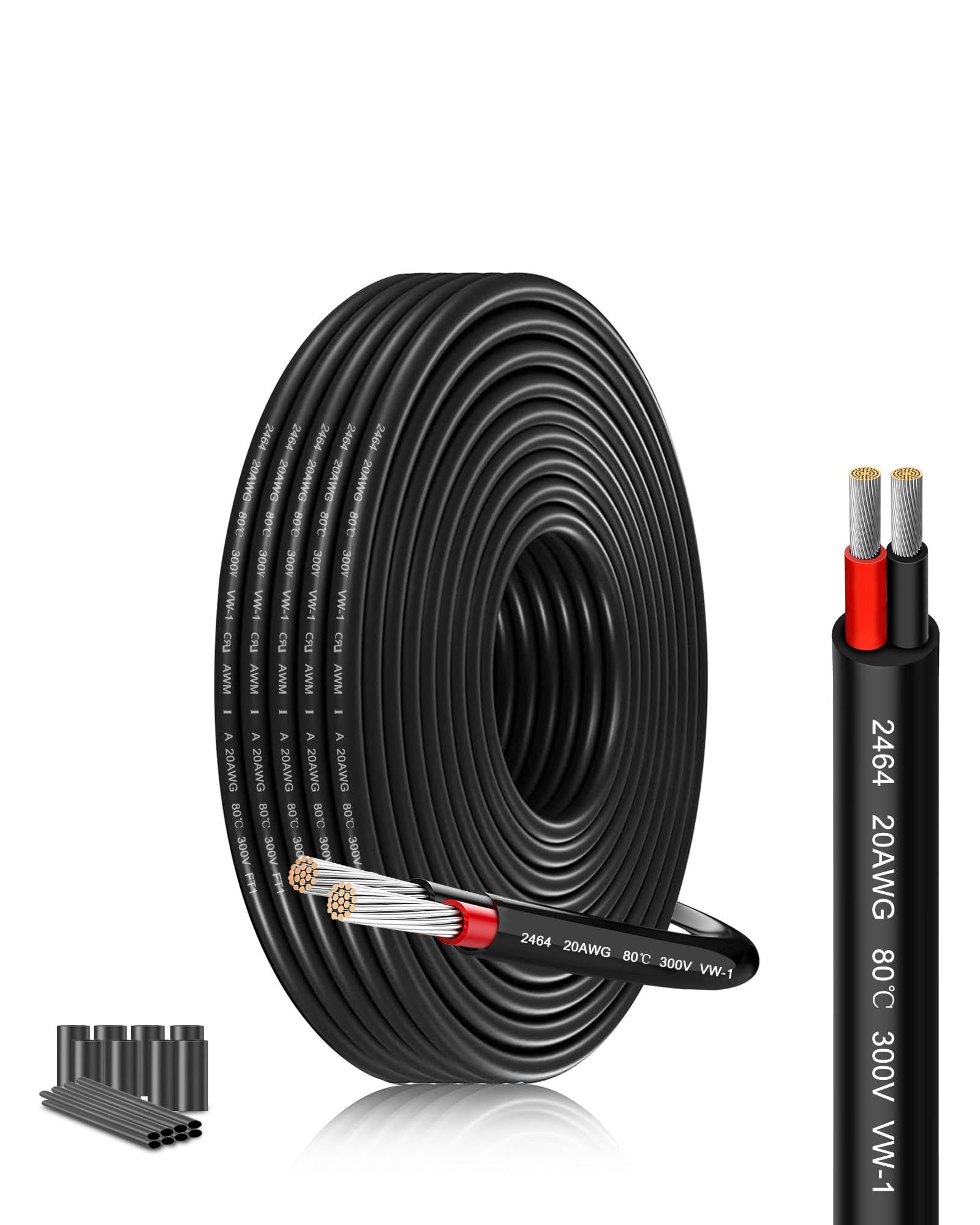 20AWG Twin Core Cable 2×0.5mm² Tinned Copper Wire 26.25FT/8 Metres | 12V/24V/240V Low Voltage Flexible PVC for LED Strips, Automotive Sensors & Solar Panels