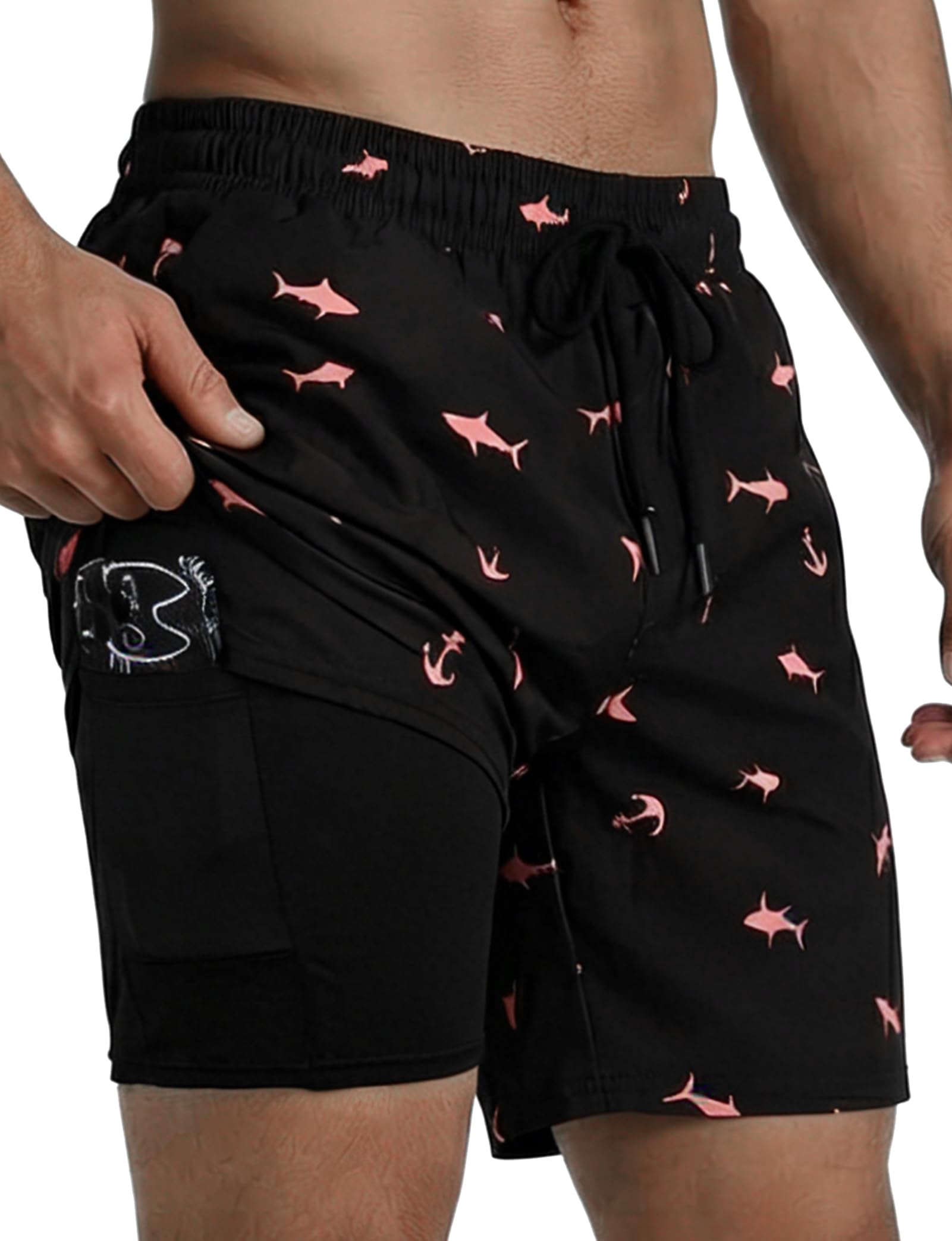 Mens Swim Trunks with Compression Liner 5 Inch Inseam Swim Shorts Quick Dry Mens Swimsuit Board Shorts with Pockets-image-45