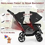 HONEY JOY Double Stroller, Foldable Lightweight Infant Twin Stroller with Tandem Seating, 5-Point Harness, Recline Seat, Storage Basket, Compact Baby Double Stroller Newborn and Toddler (Black)