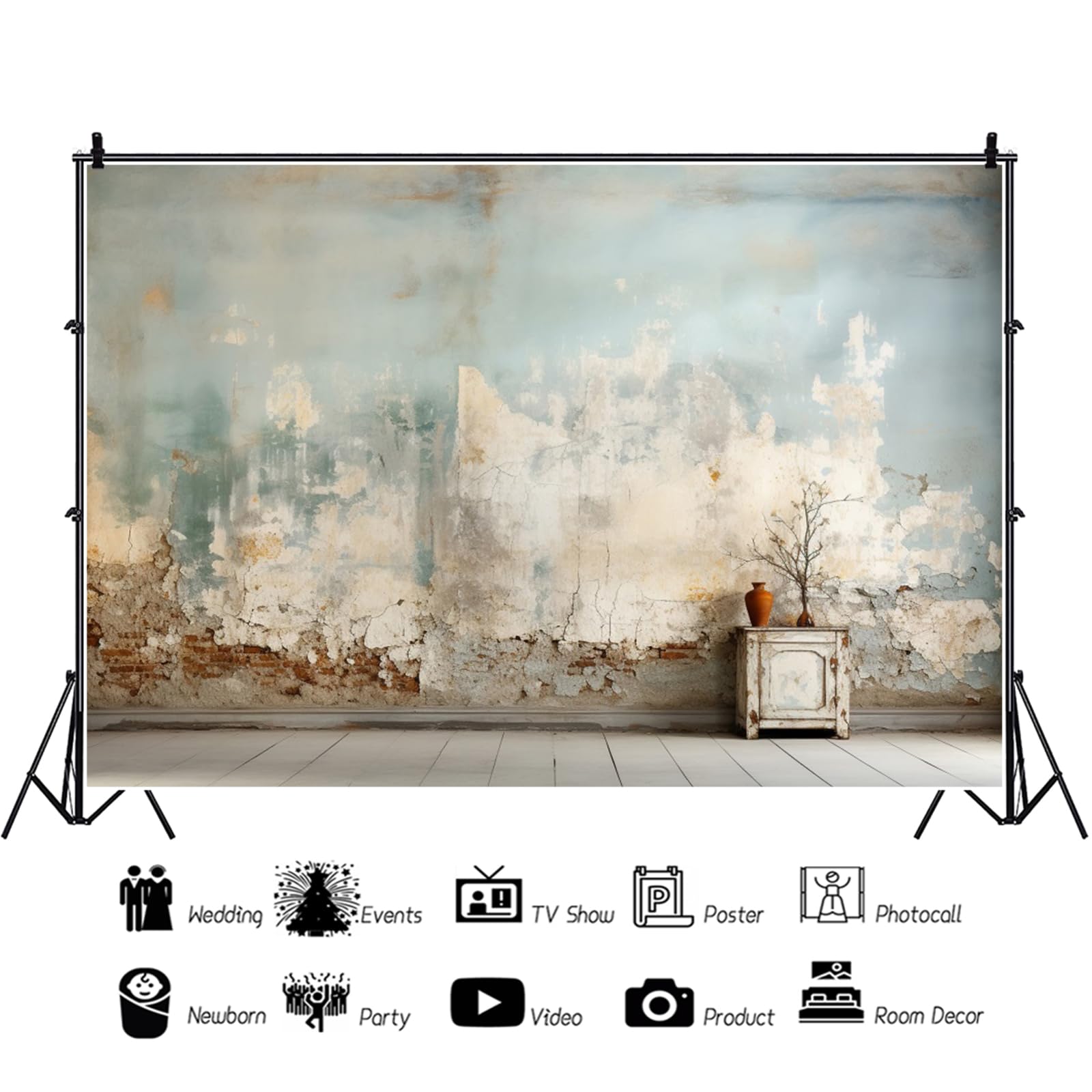 YongFoto 3x2,5m Sfondo fotografico Muro di mattoni Rotto Vecchio muro Struttura rustica Custodia in legno Cemento Sfondo per la festa nostalgica Sfondo vintage Personale Accessori per fotografico