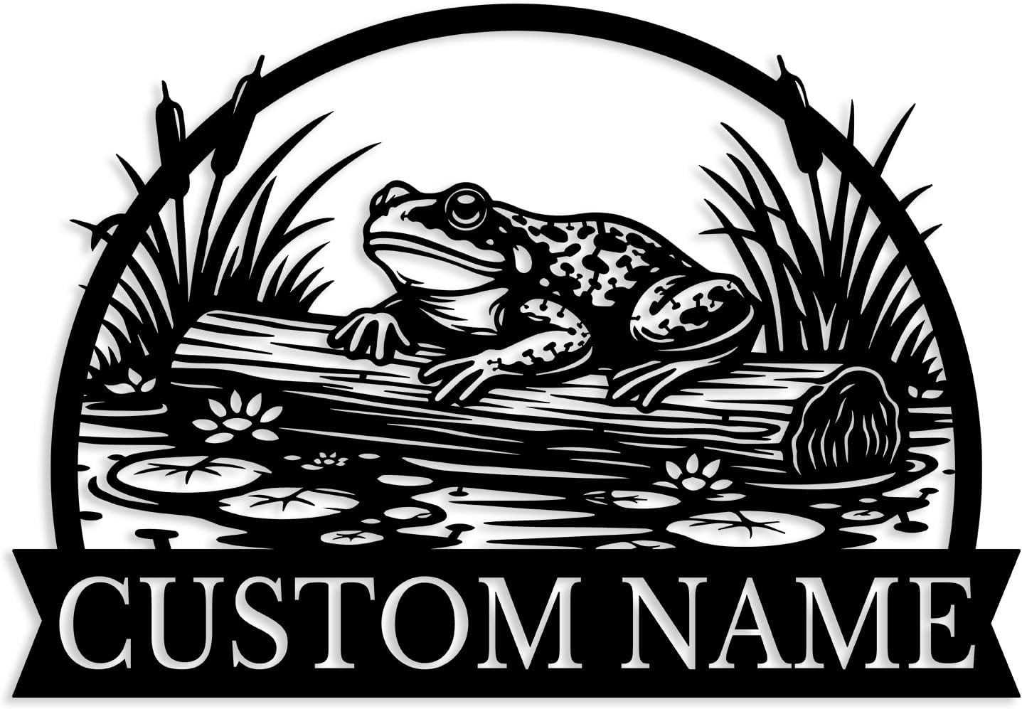 Custom Frog Metal Sign,Personalized Outdoor Garden Wall Art,Meadow Pond Decor,Frog Family Name Sign,Lake House Address Plaque (Style-D)