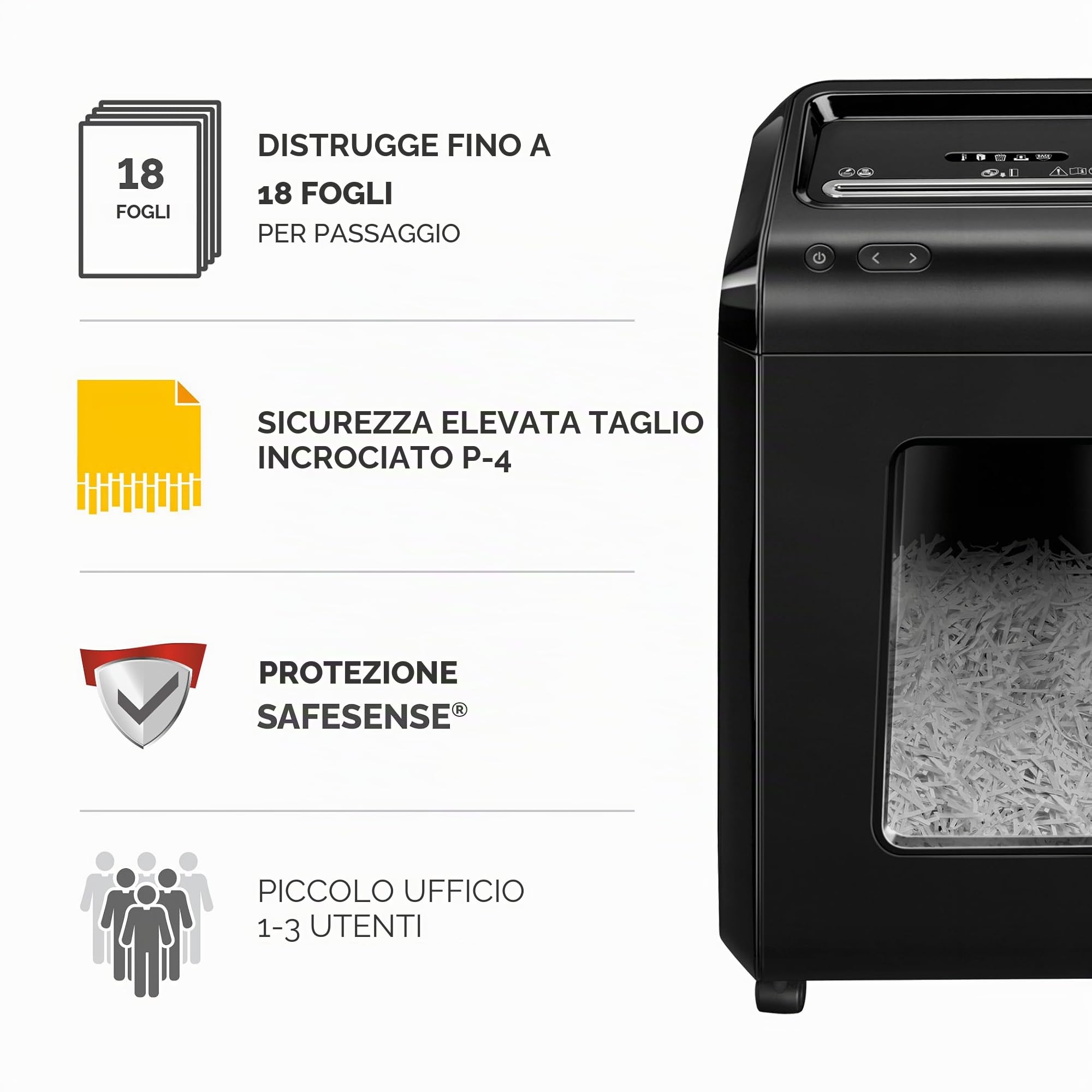 Fellowes 92Cs Distruggidocumenti Nero 1719301 Taglio di Particelle 4 x 38 mm P4 18 Lati