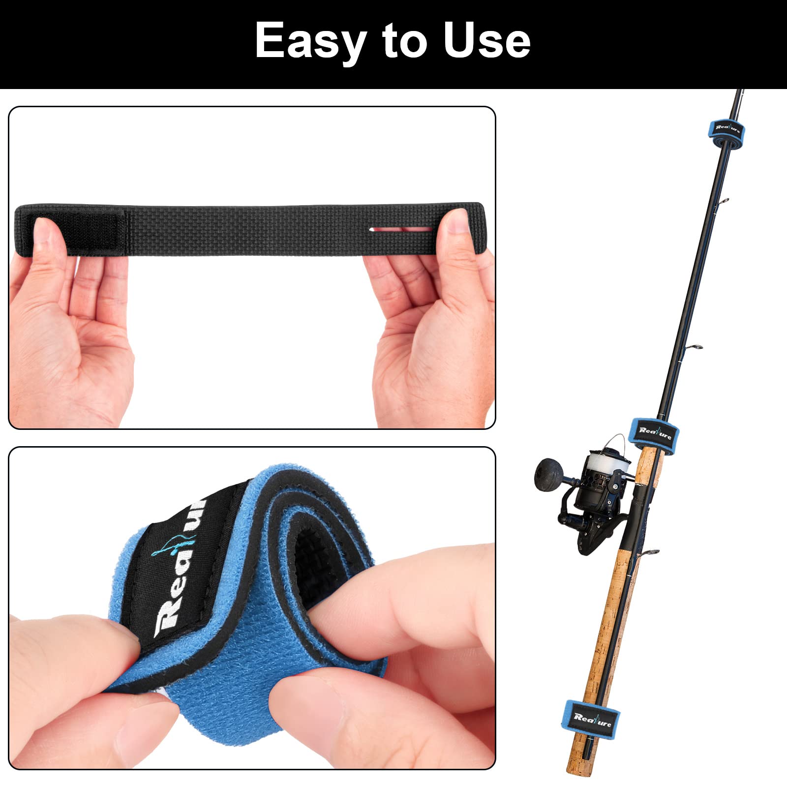 Realure 8 Pezzi Cinghie per Canna Da Pesca Cintura per Canne da Pesca Elastica Regolabile Cinghia per Fissare Le Canna Da Spinning Canne Da Feeder Canne Pesca Fodero Canna Da Pesca (Blu)