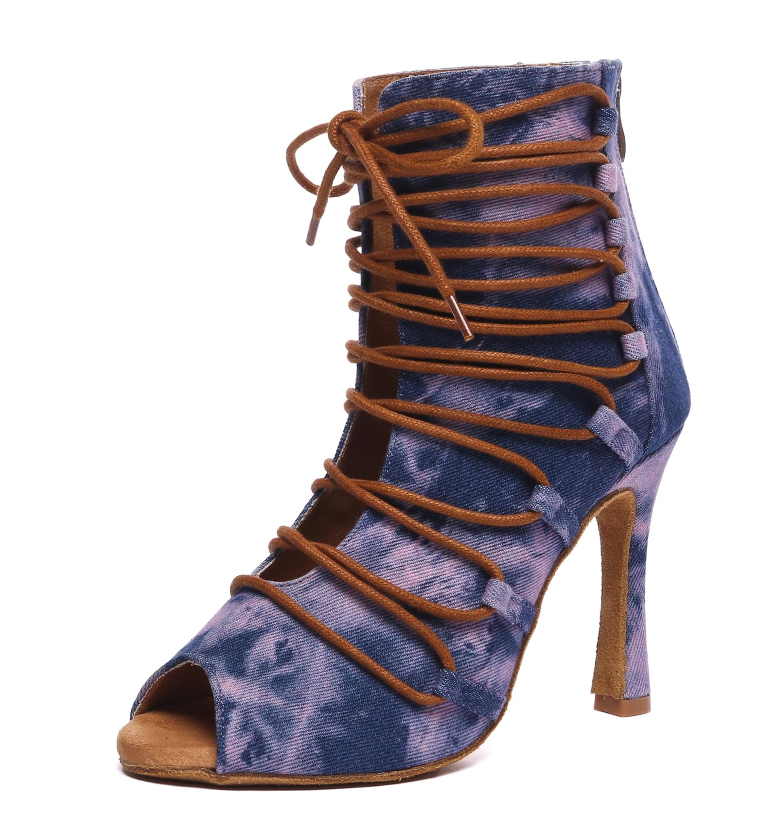 Minishion Comfortable Dance Shoes for Women Sexy Peep Toe Wedding Evening Ankle Booties L607 Pink/Blue 10cm Heel US 7.5