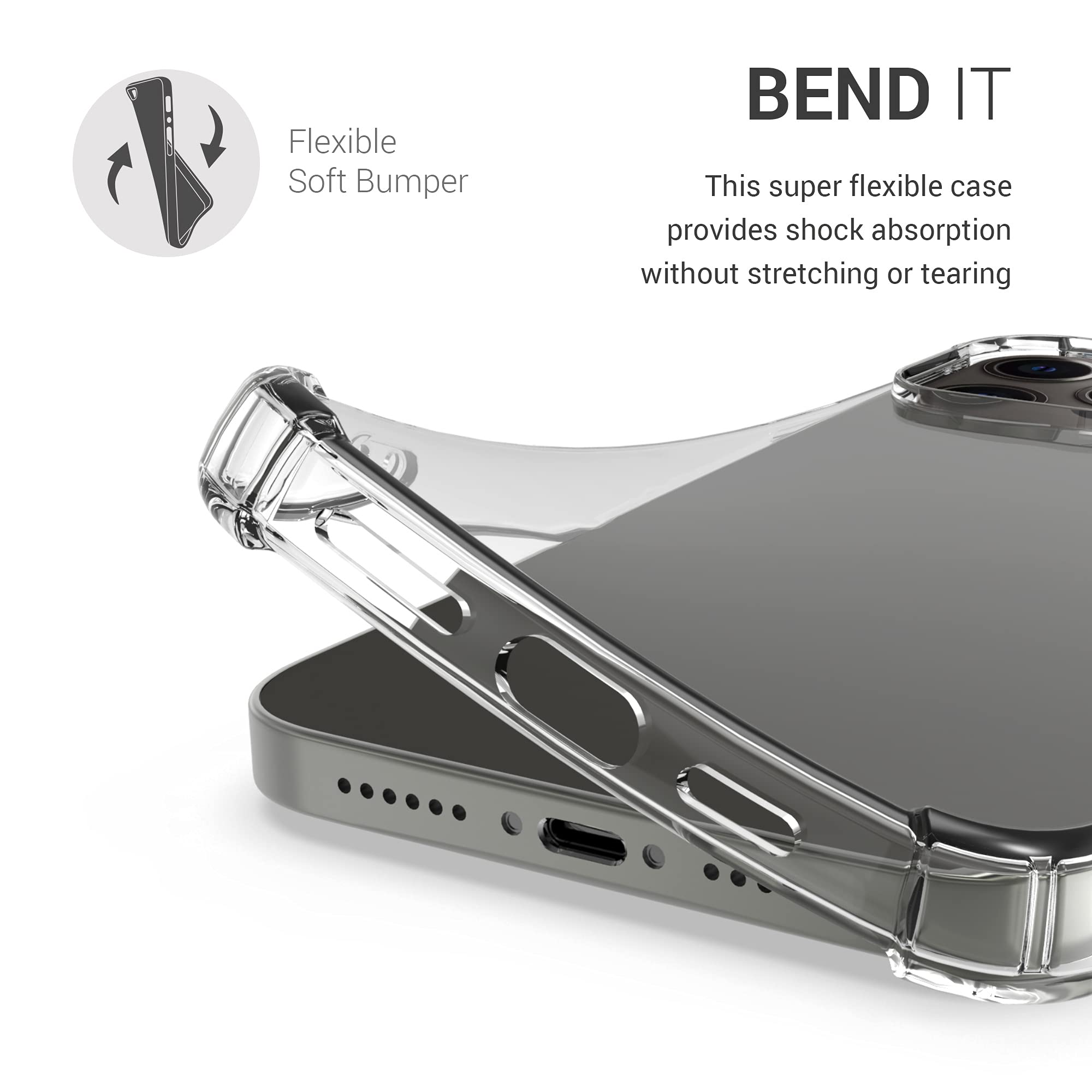Totill Cover per iPhone 13 Pro Max + 3 vetro temperato protezione schermo, custodia in silicone TPU morbido, antiurto con angoli rinforzati, protezione chiara. (trasparente