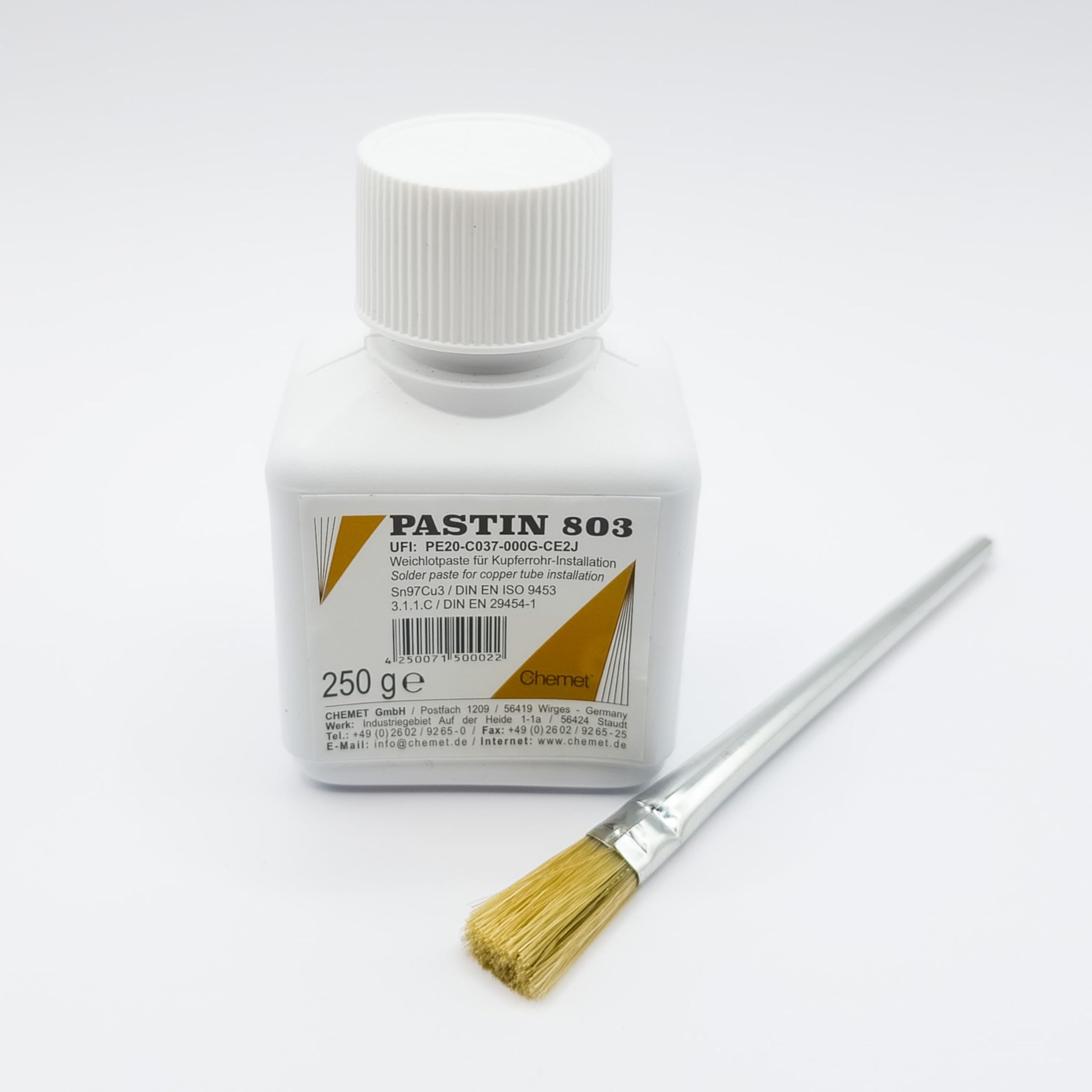 Pasta de estaño SnCu3 para carrocería y sanitaria para superficies de cobre y acero (250 g incluye pincel gratis + 1000 g SnZn5Cu3)