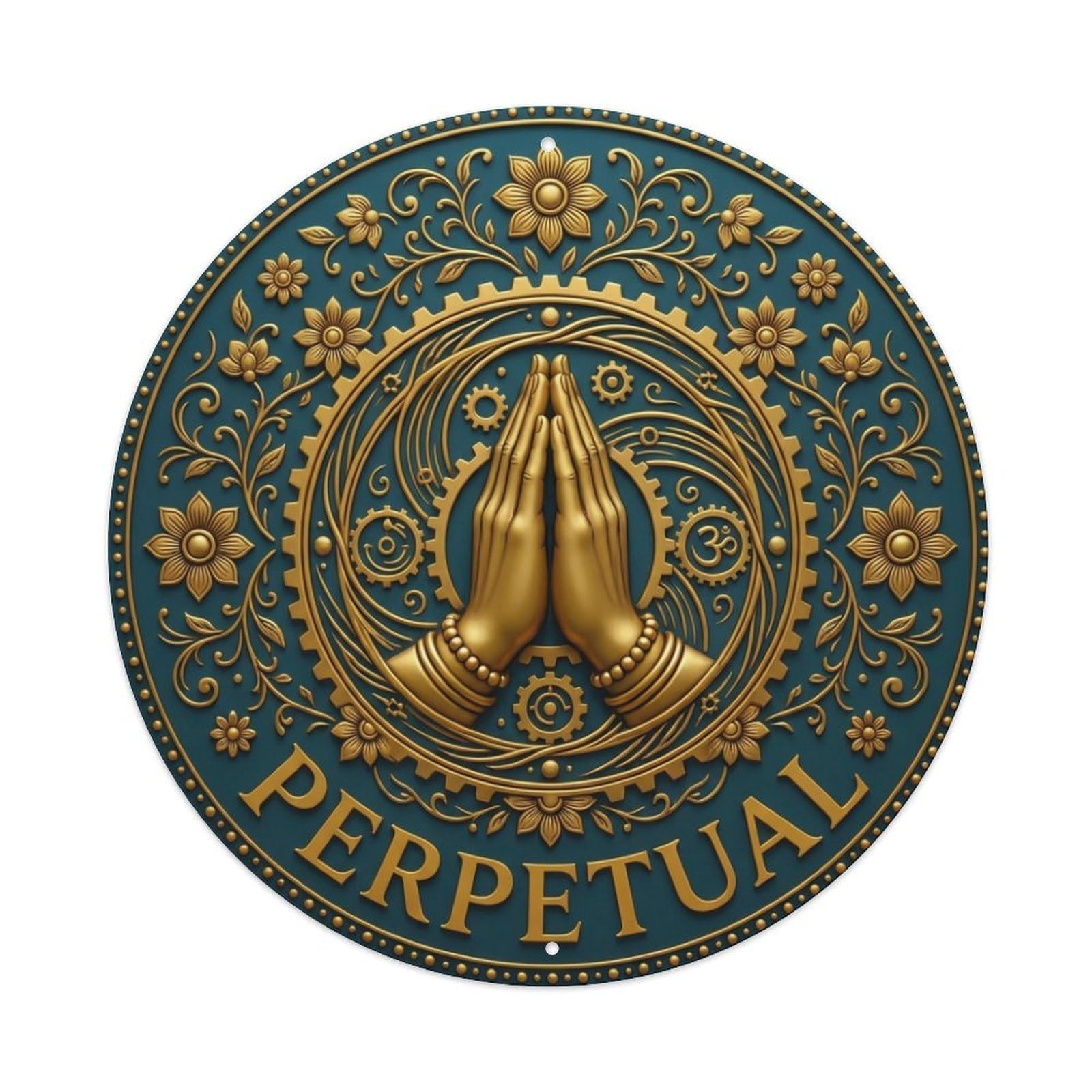 Fyrn Style Metal Tin Sign Vintage Namaste Praying Hands Perpetual Flower Zen Yoga