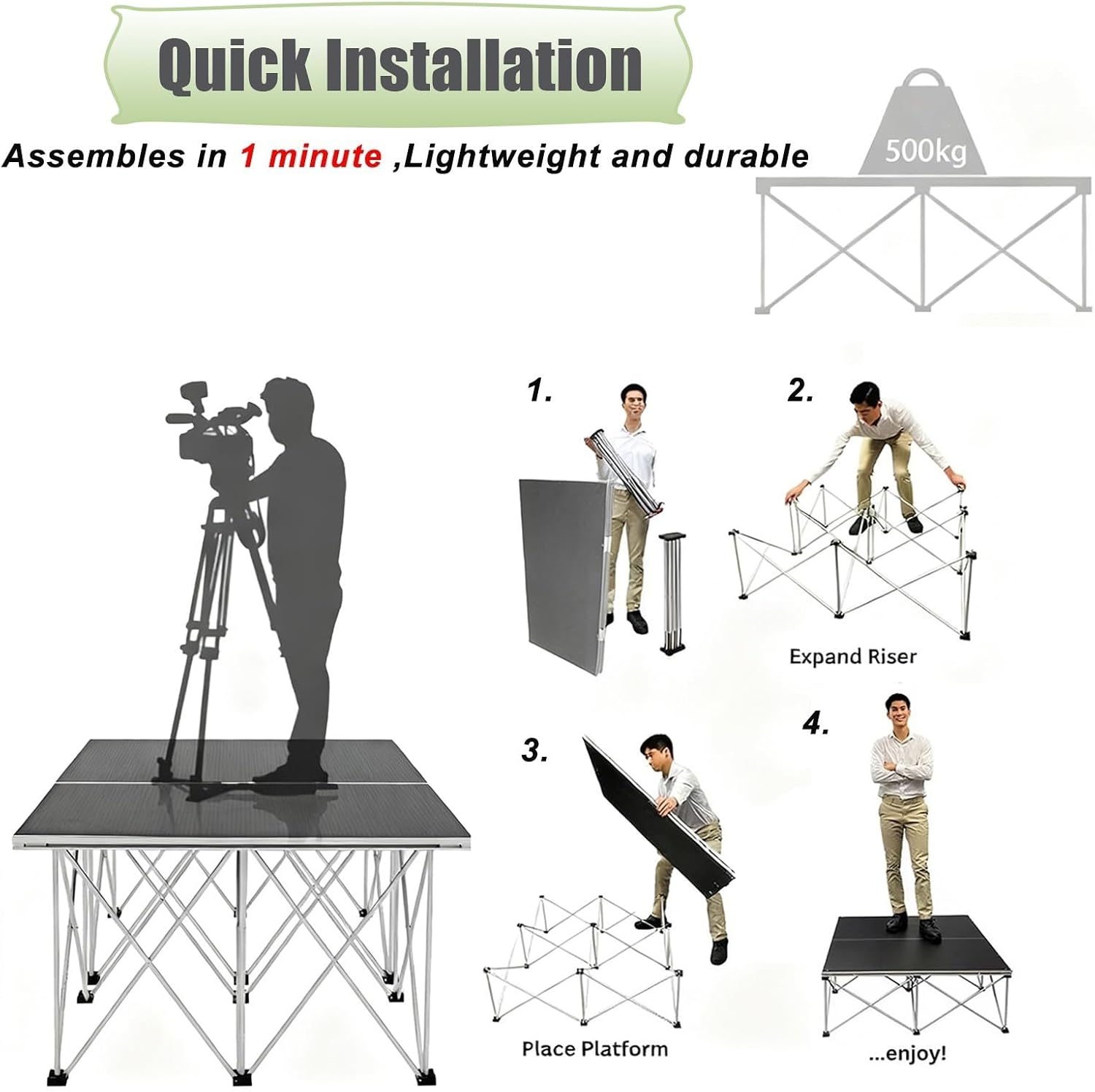 79x79in Folding Stage Platform for Events, 20 40 60 80cm High Connectable Stage Riser Modular System for Singer/Music Performance(H40CM/15.7IN)