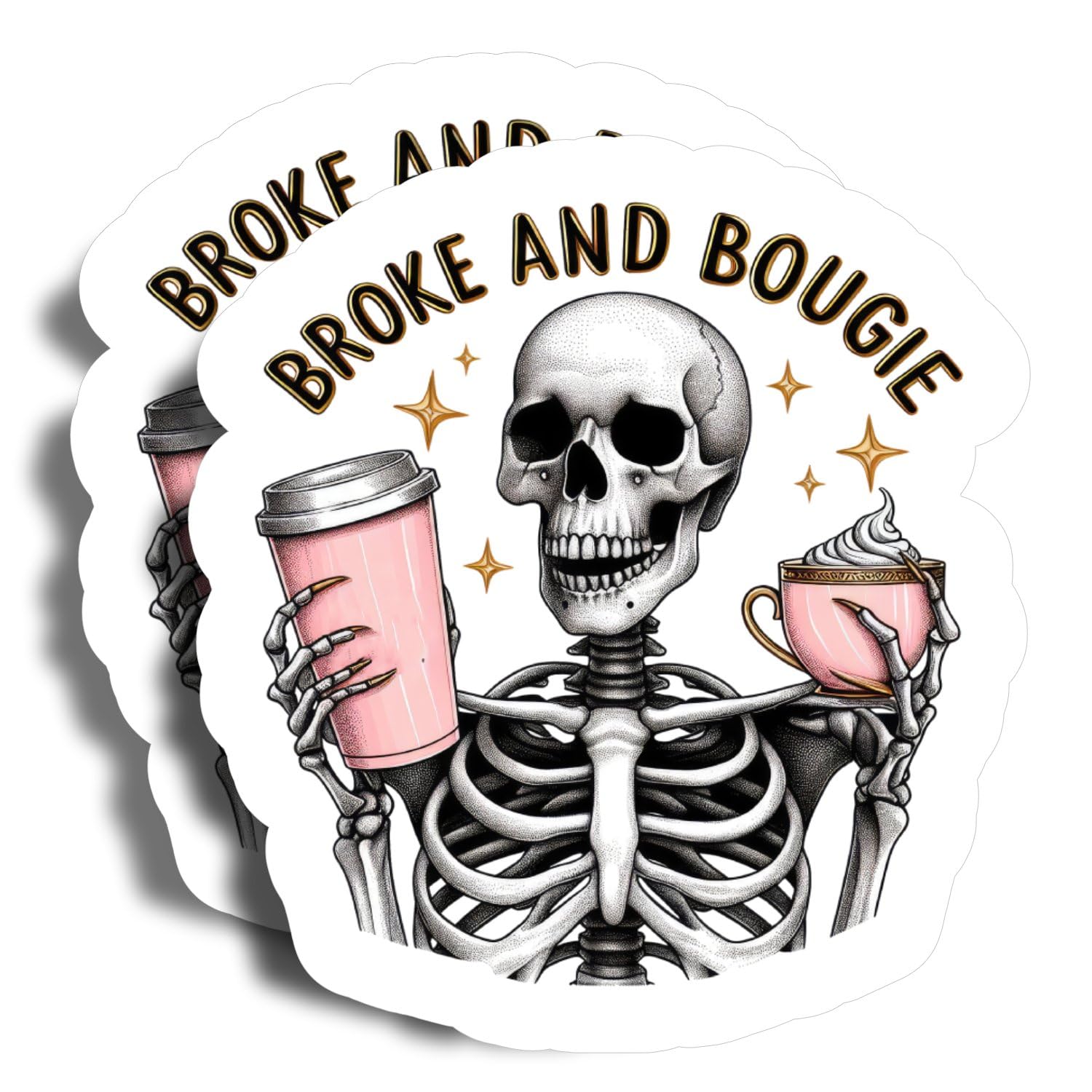 Sticker crâne buvant un café de 12,7 cm fabriqué aux États-Unis lot de 2