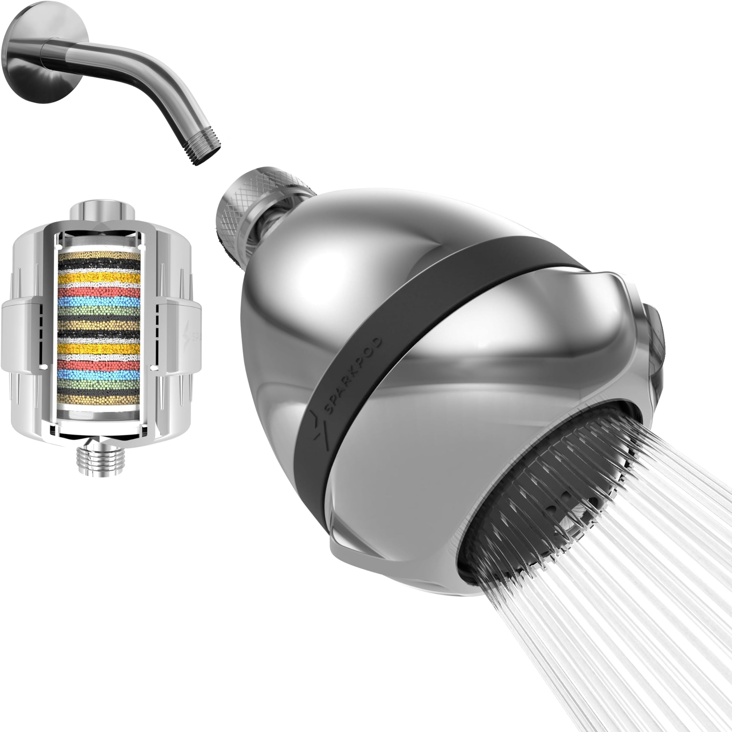 SparkPod 3 Inch Power Pressure Boosting Shower Head with Shower Arm and ...