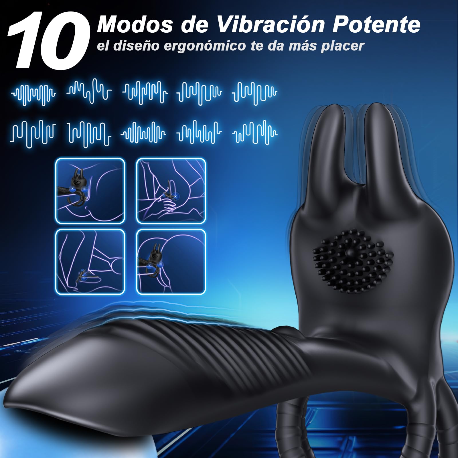 Anillo vibrador: juguete erótico para parejas; anillo vibrador para hombre con mando a distancia, 10 modos, diseño de doble anillo, juguete erótico Anillos
