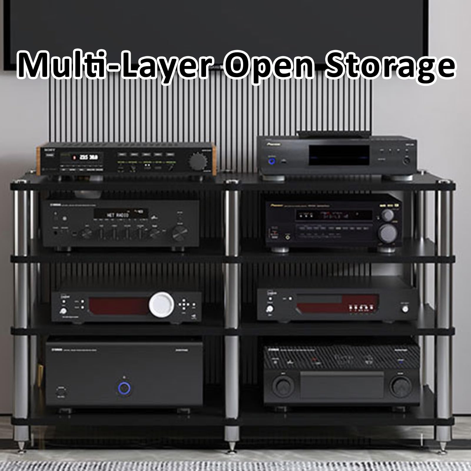 Mahoń 2-poziomowy stojak stereo, narożna półka na media AV, wieża audio, stylowe centrum rozrywki do przechowywania i wyświetlania komponentów stereo, 120 x 48 x 37 cm